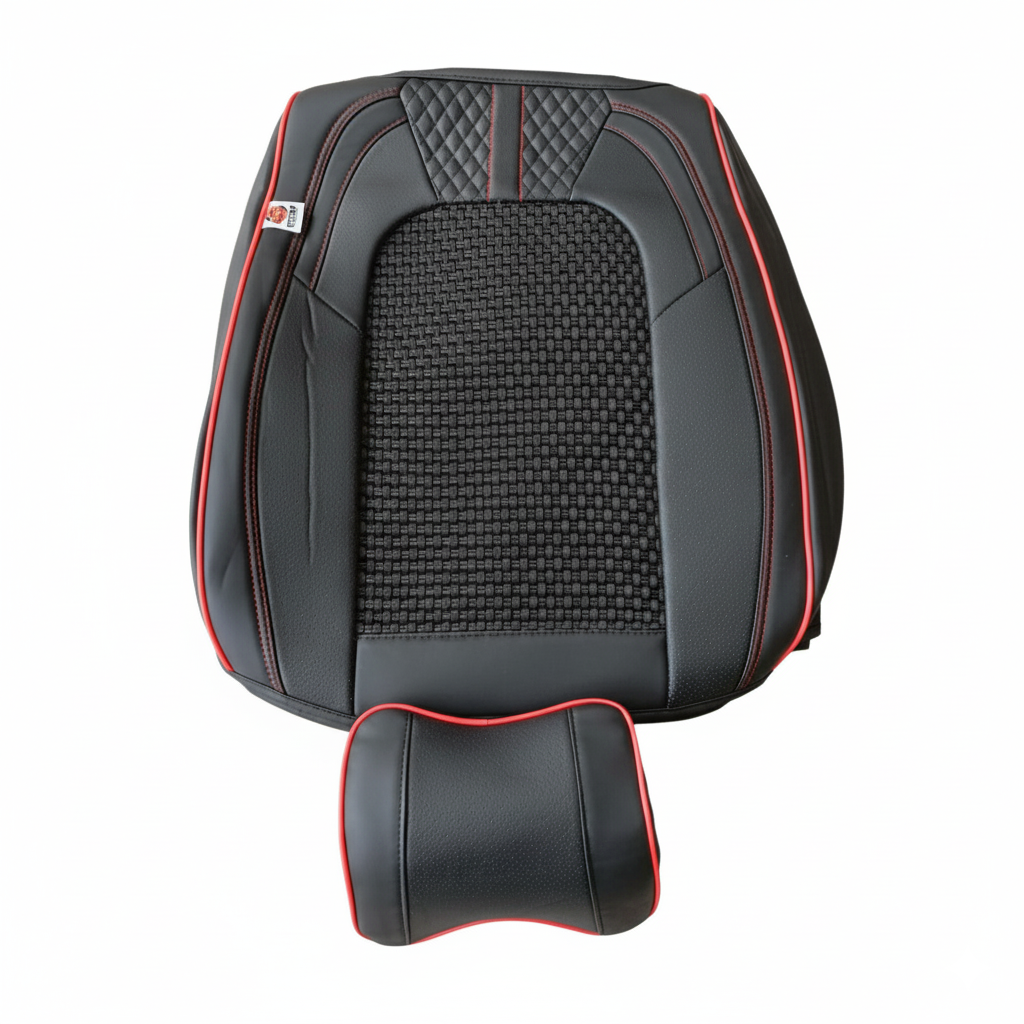 Housse pour Voiture en CUIR Noir avec rappel en Rouge