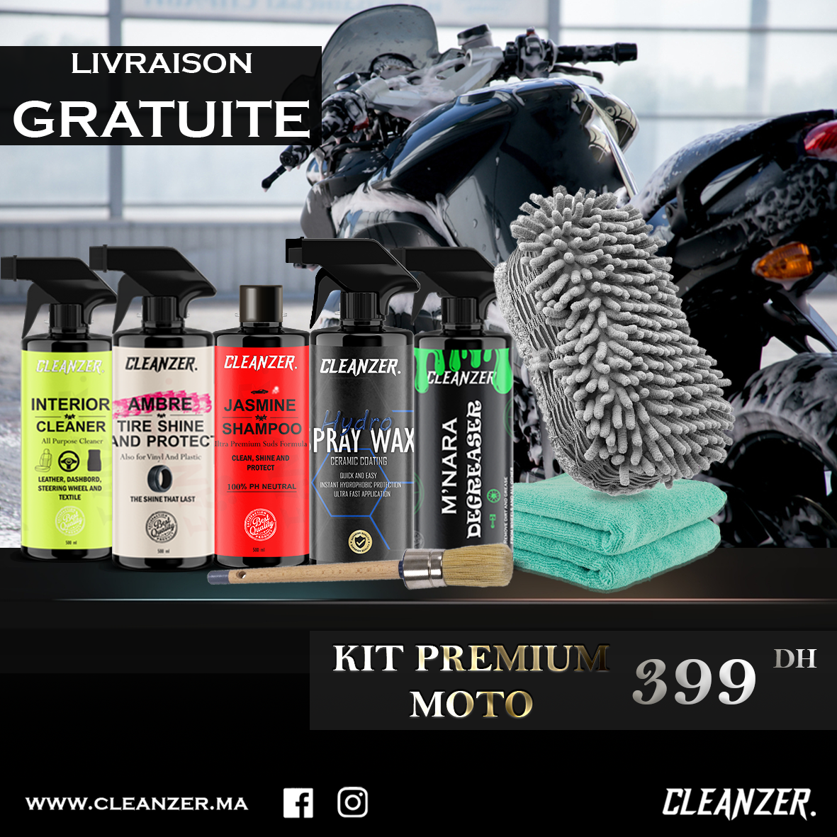 Kit PREMIUM pour nettoyage Motos.